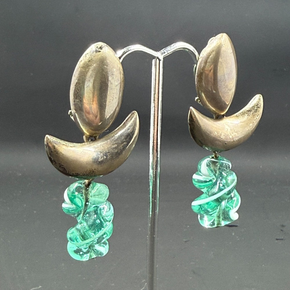 Vintage Sterling Silver 2.5" Modernist Clip-On Earrings‎ – Signed Artisan